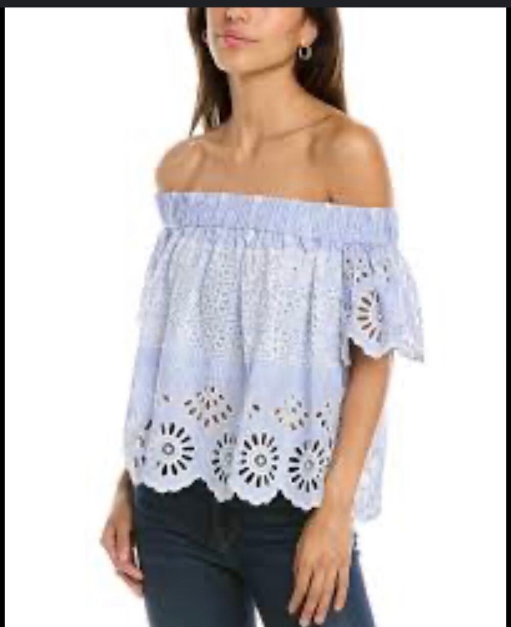 SEA New York Off-the-Shoulder Blue White Stripe Eyelet Top Size 0